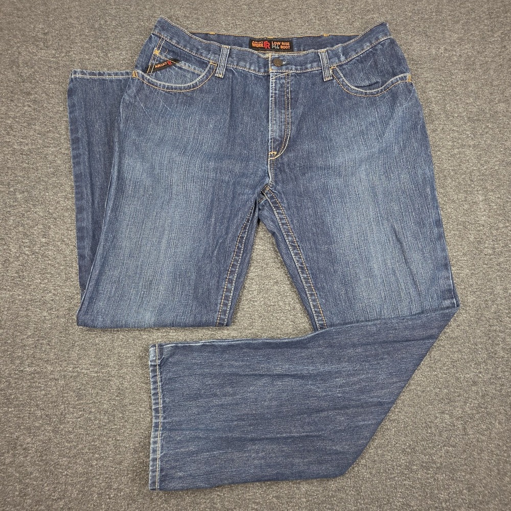 Ariat FR M4 Low Rise Boot Cut Jeans Mens 40x34 Blue Denim HRC2 2112 Work Jeans